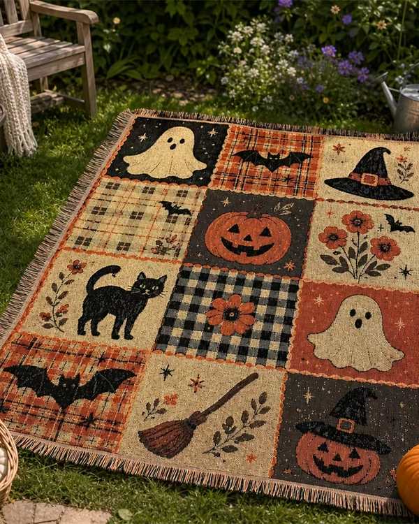 Halloween Patchwork Tapestry Throw Blanket