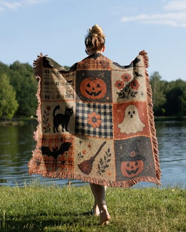 Halloween Patchwork Tapestry Throw Blanket